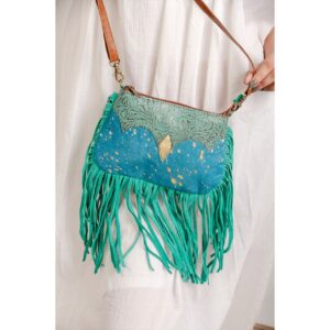 Cowhide Tooling Carving Fringe Bag