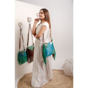 Cowhide Tooling Carving Fringe Bag