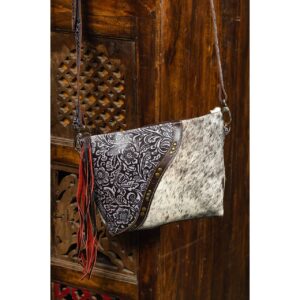 Cowhide Tooling Carving Fringe Bag