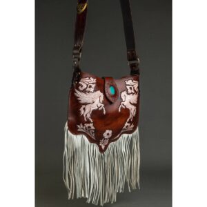 Cowhide Tooling Carving Fringe Bag