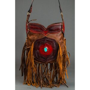 Cowhide Tooling Carving Fringe Bag