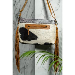 Cowhide Tooling Carving Fringe Bag