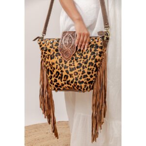 Cowhide Tooling Carving Fringe Bag