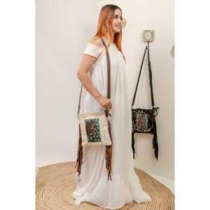 Cowhide Tooling Carving Fringe Bag
