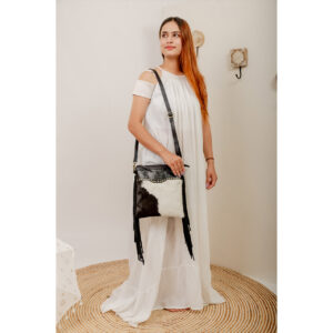 Cowhide Tooling Carving Fringe Bag