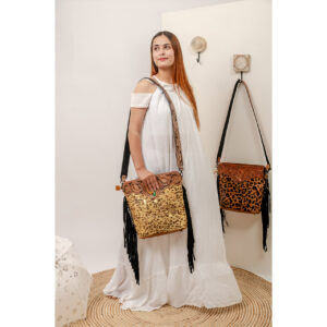 Cowhide Tooling Carving Fringe Bag