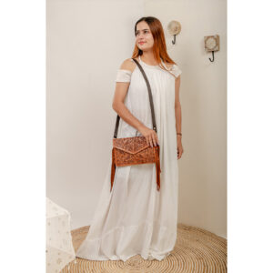Cowhide Tooling Carving Fringe Bag