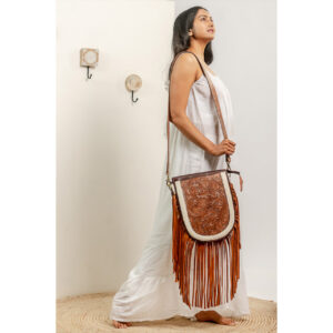 Cowhide Tooling Carving Fringe Bag