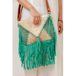 Cowhide Tooling Carving Fringe Bag