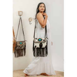 Stone Flap Cowhide Fringe Bag