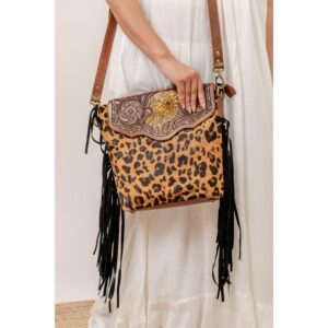 Cowhifde Tooling Carving Fringe Bag