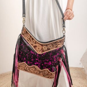 Cowhide Tooling Carving Fringe Bag