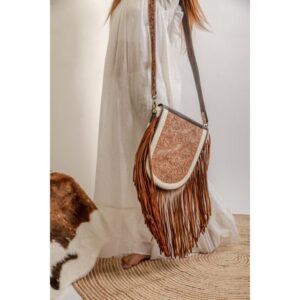 Cowhide Tooling Carving Fringe Bag